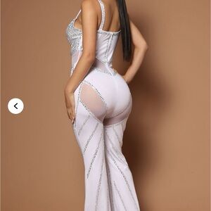 Fashion Nova White and Silver Embellished Jumpsuit